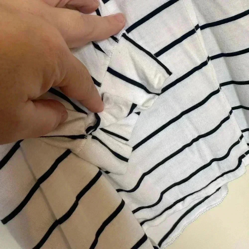 We The Free Navy & White Stripe Crop Collared Top in Size Medium - Picture 4 of 8